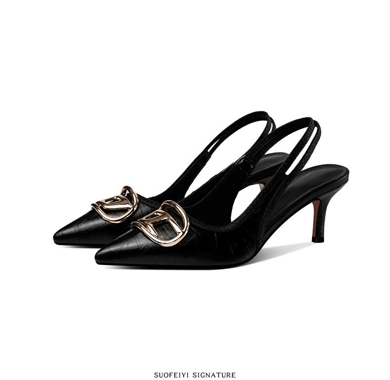 Sandal cao gót mũi nhọn cổ điển phong cách Pháp Sophie, gót nhọn 5-8 cm — Trắng Ngà, Đen chi tiết 5