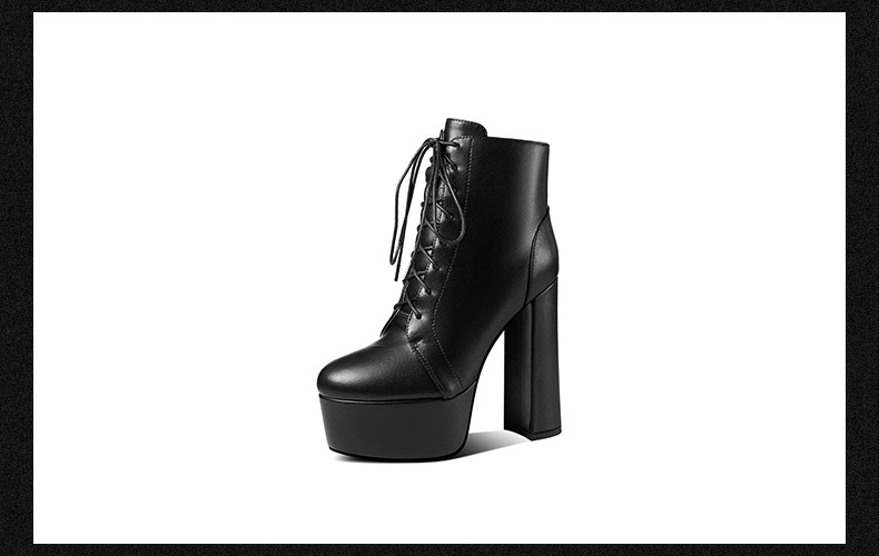 Boot cổ thấp nữ gót cao dày 9 cm, mũi tròn, khóa kéo bên, da PU chống nước — Đen, Be, Be Cao gót nhọn, Đen Cao gót nhọn chi tiết 11