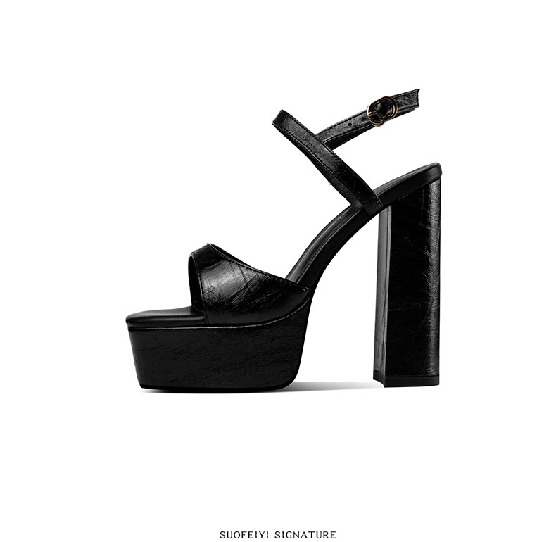 Sandal cao gót nữ quai đơn đế dày mũi hở gót siêu cao 9 cm — Đen, Trắng Ngà chi tiết 4