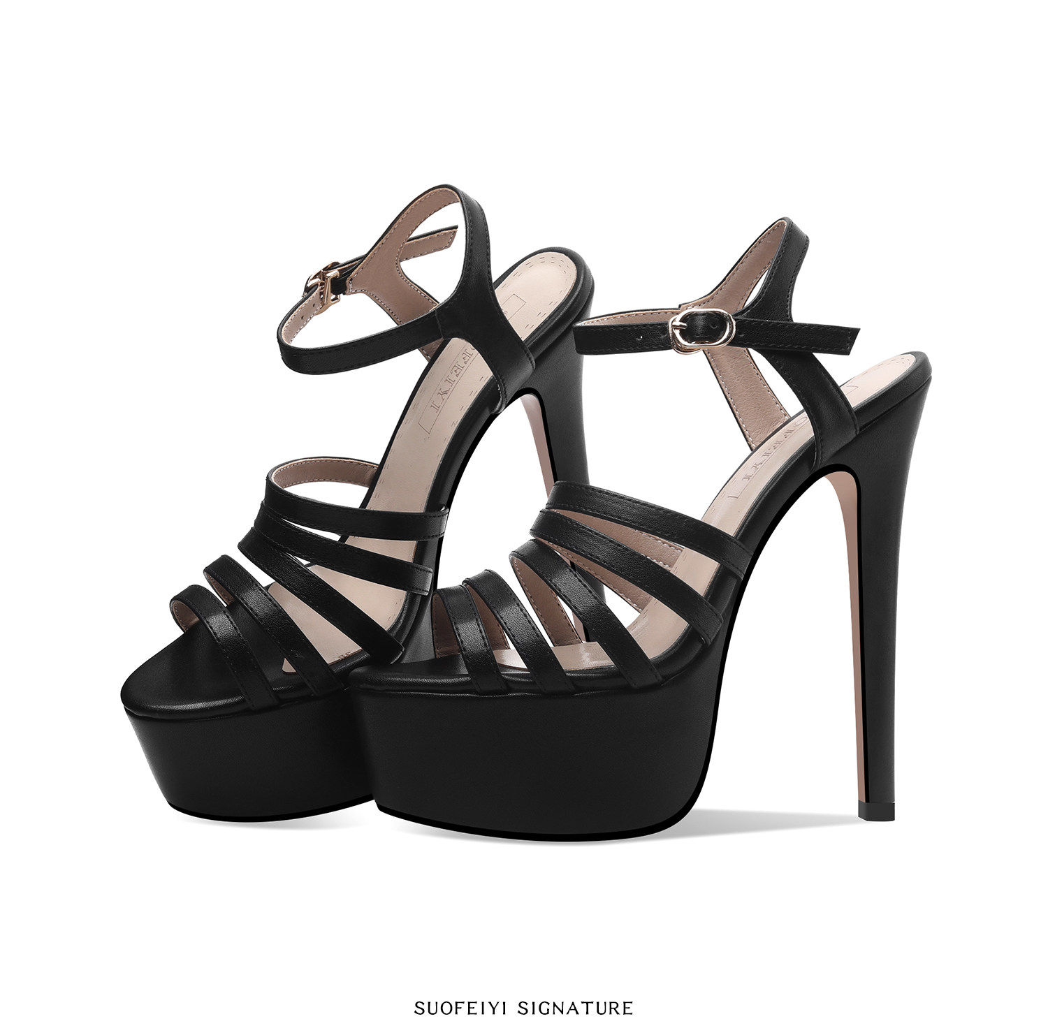 Sandal cao gót nữ quai mảnh hở mũi gót 12-15 cm đế platform chống nước — Đen Cao Gót 12cm, Trắng Cao Gót 12cm, Vàng Cao Gót 12cm, Đen Cao Gót 13cm chi tiết 4