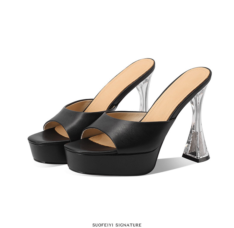 Sandal cao gót nữ hở mũi đế dày platform, gót 9 cm — Đen, Trắng chi tiết 5
