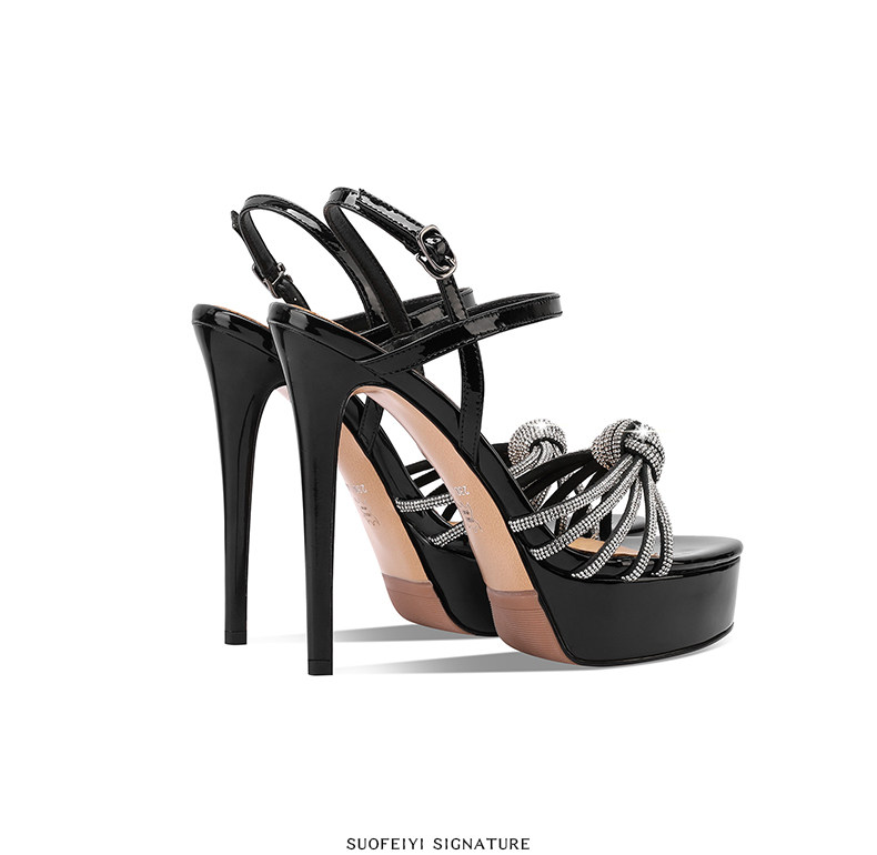 Sandal cao gót nữ hở mũi đính đá pha lê gót nhọn 10–13 cm — Đen Cao gót 10cm, Champagne Cao gót 10cm, Bạc Cao gót 10cm, Đen Cao gót 13cm chi tiết 3