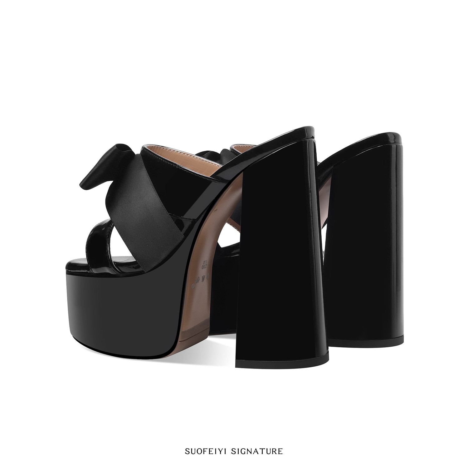 Sandal cao gót nữ mũi hở đế dày nơ bướm phong cách Pháp — Đen, Đỏ rượu chi tiết 3