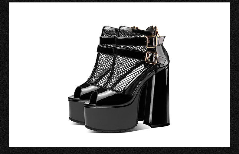 Sandal cao gót nữ quai Roman hở mũi đế dày gót to bản — Đen chi tiết 15