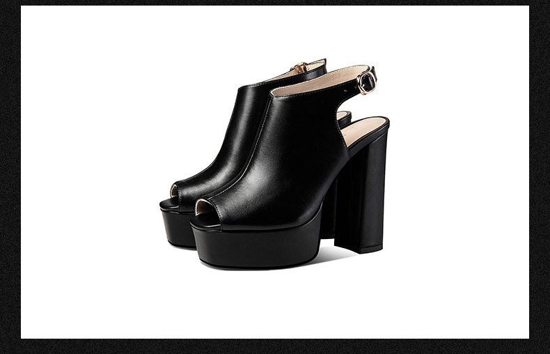 Sandal cao gót nữ mũi cá hở gót, đế platform chống nước, gót vuông dày 9 cm — Đen, Be chi tiết 14