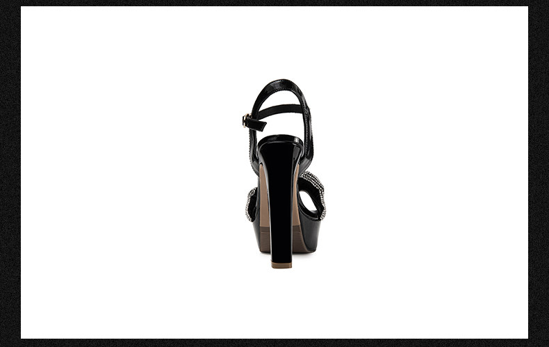 Sandal quai ngang nữ gót vuông cao hở mũi phong cách cổ tích — Đen chi tiết 12