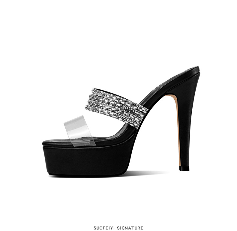 Sandal cao gót nữ mũi nhọn hở mũi quai trong suốt đính đá — Giày Mũi Nhọn Đen 35848-1, Giày Mũi Nhọn Xanh 35848-1, Giày Gót Thô Đen 35648-1, Giày Gót Thô Xanh 35648-1 chi tiết 3