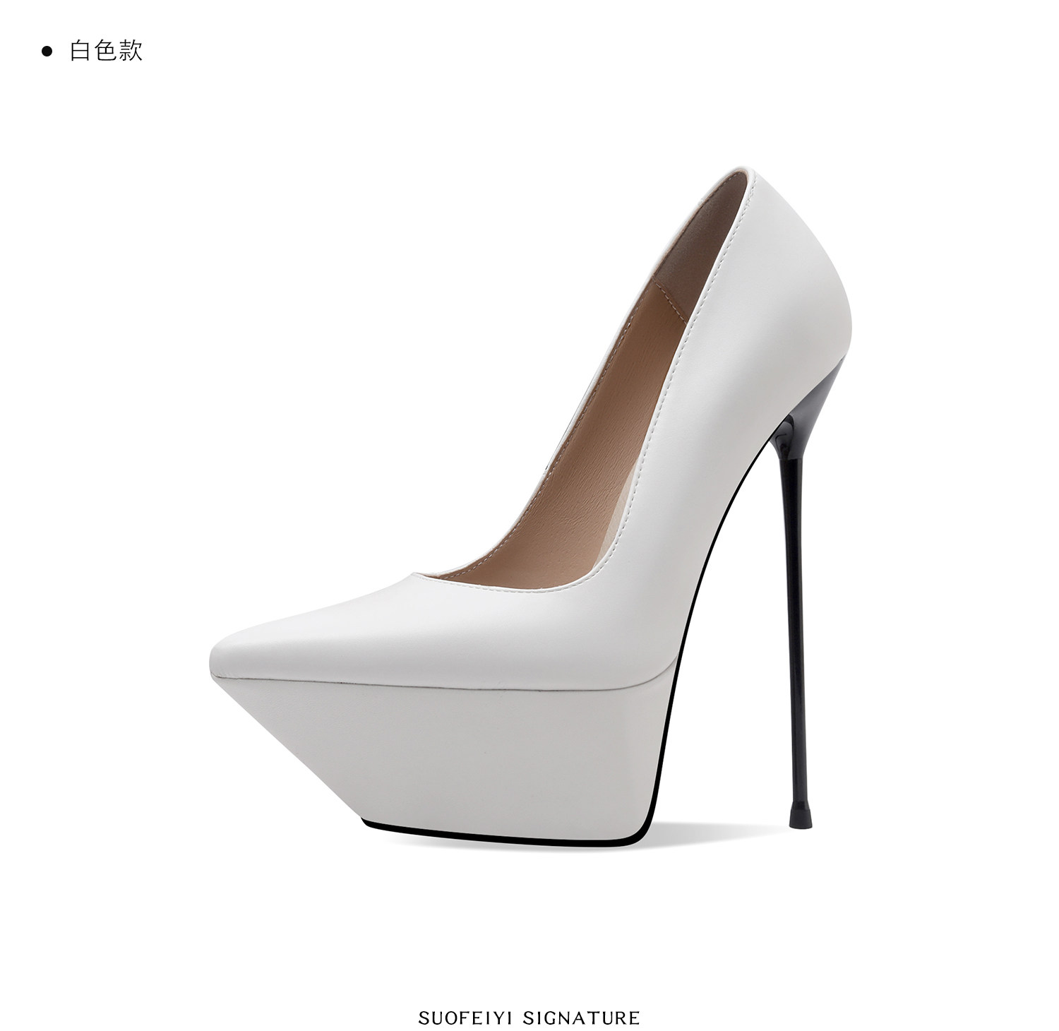 Giày cao gót nữ mũi nhọn gót siêu cao 16 cm platform chống nước — Đen, Tím, Trắng chi tiết 11