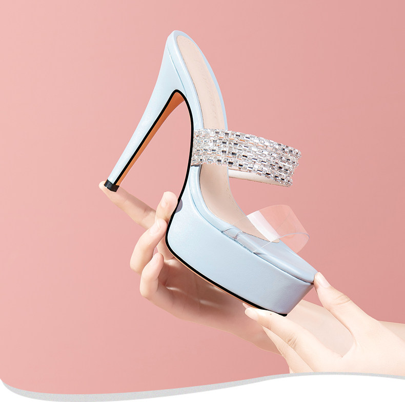 Sandal cao gót nữ mũi nhọn hở mũi quai trong suốt đính đá — Giày Mũi Nhọn Đen 35848-1, Giày Mũi Nhọn Xanh 35848-1, Giày Gót Thô Đen 35648-1, Giày Gót Thô Xanh 35648-1 chi tiết 1
