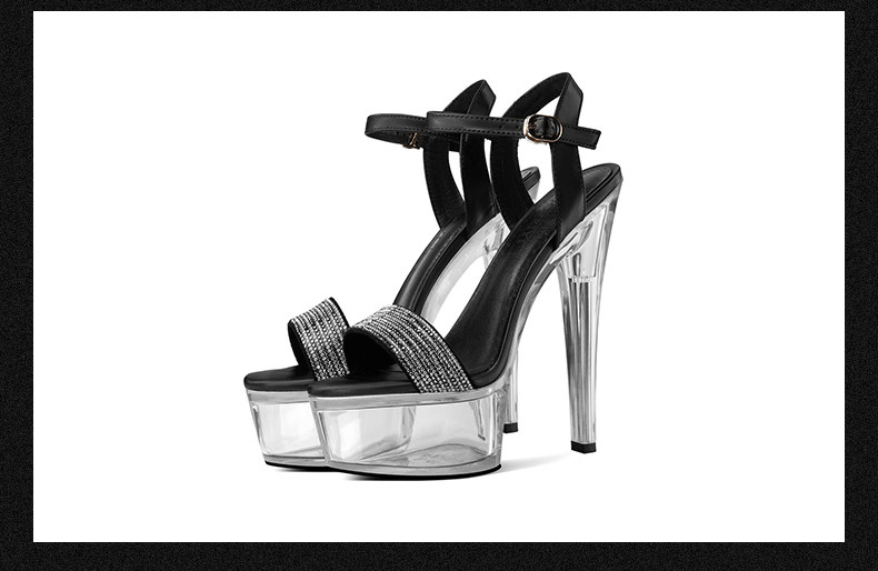 Sandal cao gót nữ hở mũi đính đá pha lê, gót nhọn 12–15 cm, đế platform chống nước — Đen Cao Gót 12cm, Đen Cao Gót 15cm chi tiết 14