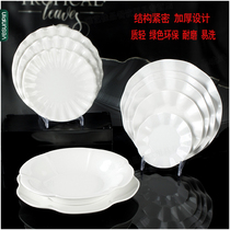 Fengmei tableware A5 melamine imitation porcelain disc 10 inch flower shaped vegetable dish high temperature plastic disc rice pan white lace pan P130