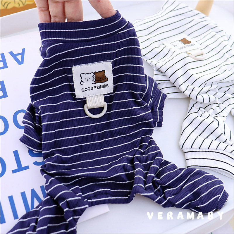 Korean-Style Striped Loungewear for Small Dogs, Four-Legged Clothes for Spring and Autumn, Suitable for Teddy, Bichon, Schnauzer, and Other Small Dogs