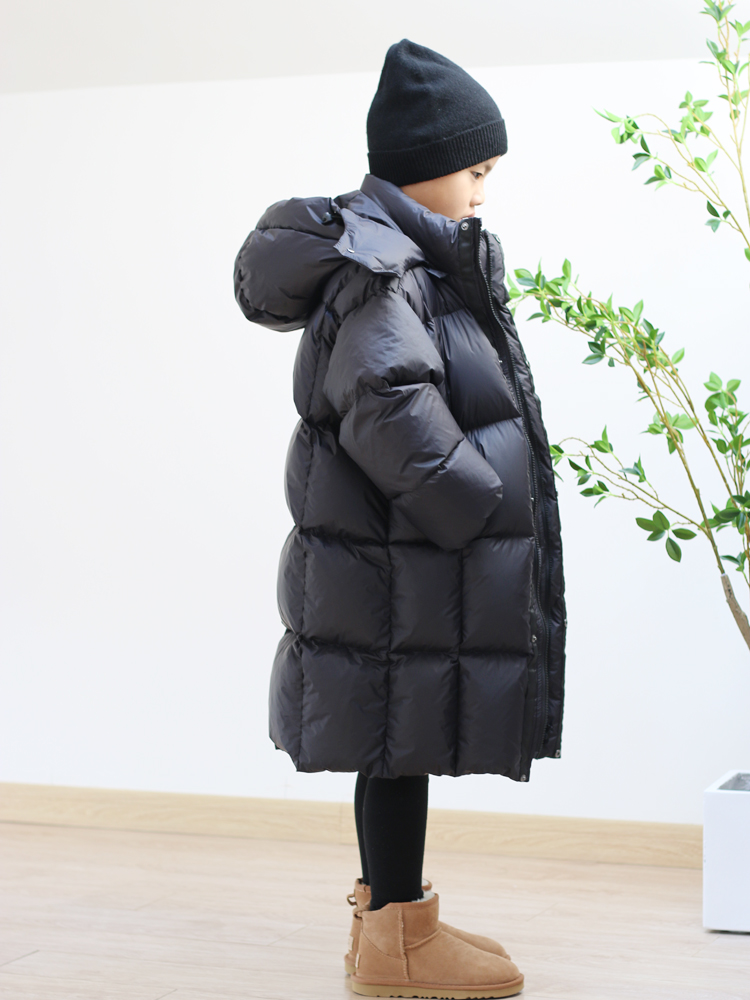 Three-proof children's down jacket with long section thickened 90 white duck suede girl baby 2023 new foreign air winter clothing boy-Taobao