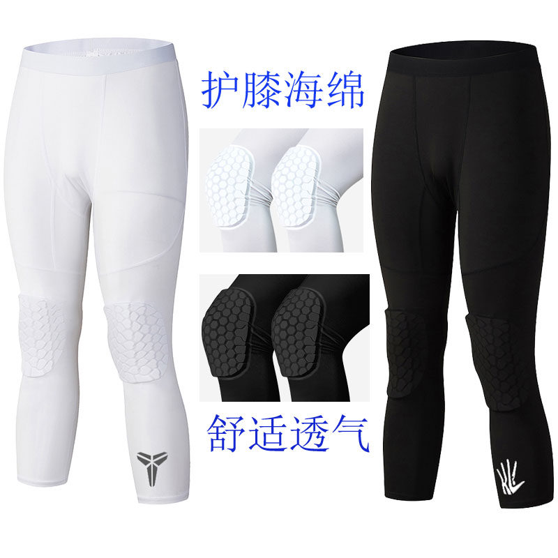Basketball tight for seven-pants kneecap kneecap kneecap in male honeycomb anti-crash with leg guard pants socks professional training inner lap pants