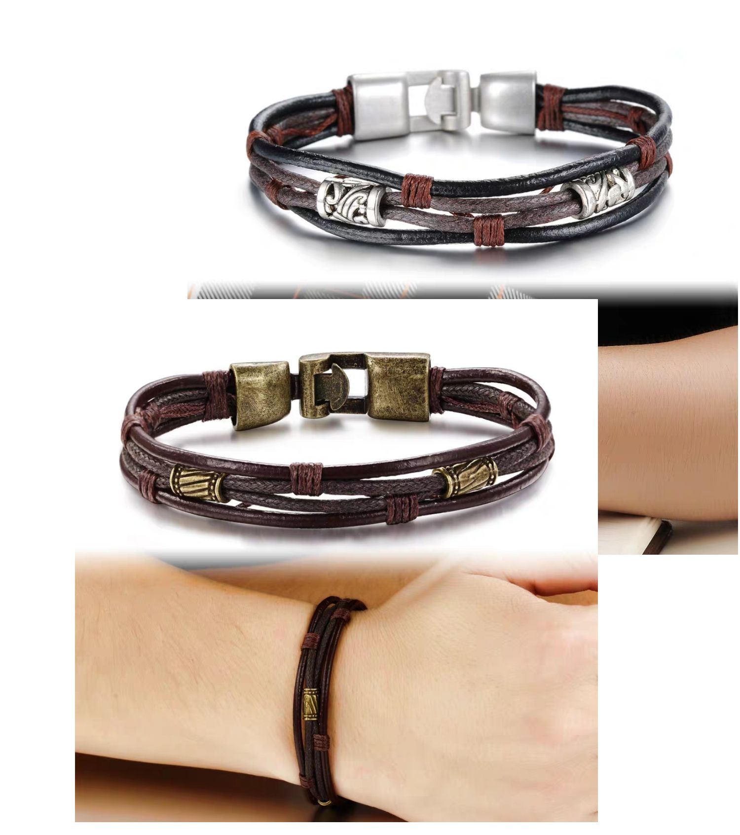 Multi-Layer Antique Rope Bracelet Men's And Women's Leather Metal Brown Jewelry Gift display picture 3