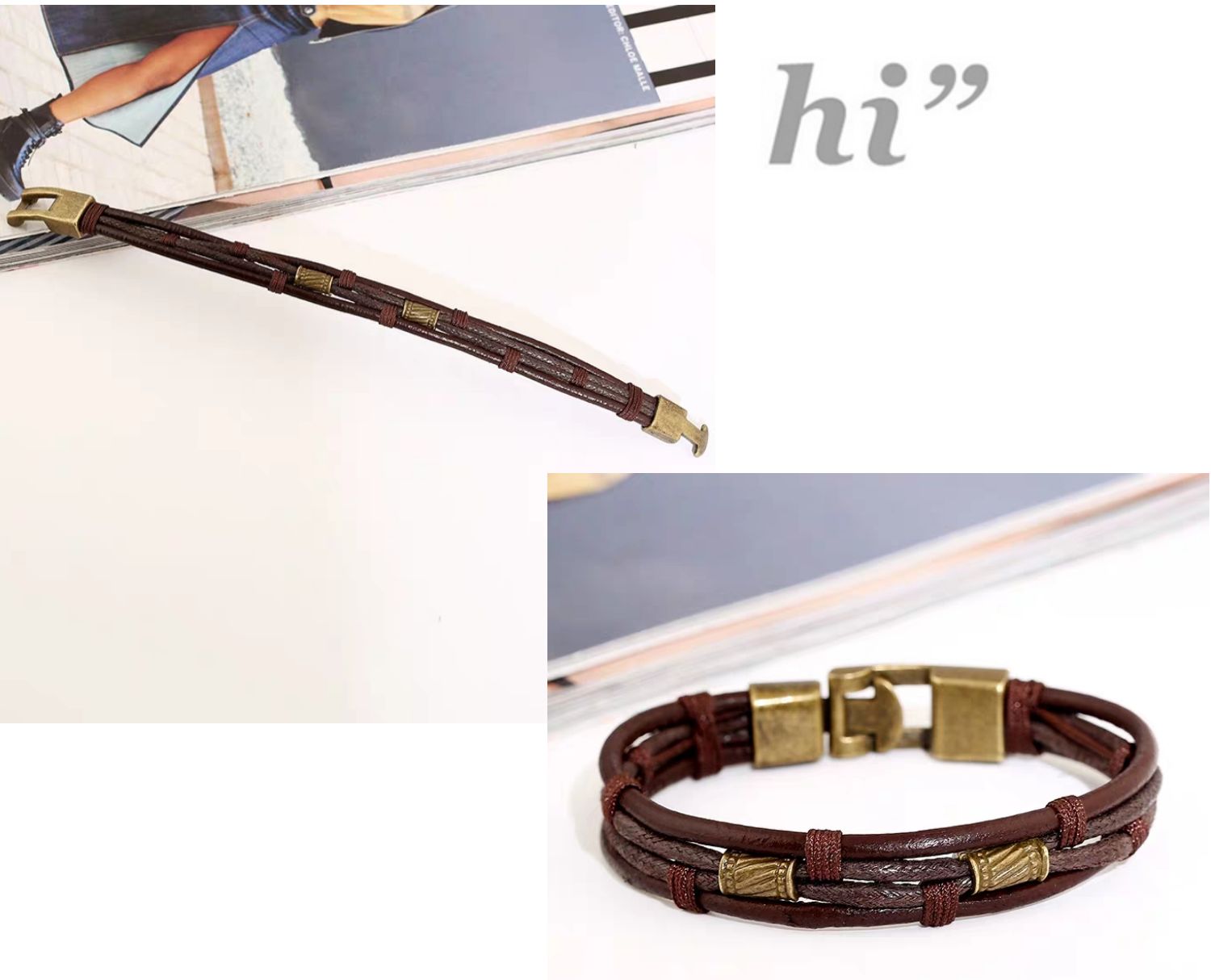 Multi-Layer Antique Rope Bracelet Men's And Women's Leather Metal Brown Jewelry Gift display picture 2