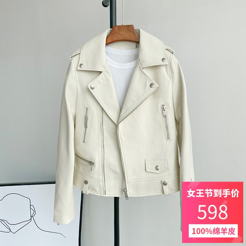 2021 Spring and autumn new imported sheep leather jacket genuine leather leather jacket jacket female locomotive clothes short and handsome and handsome
