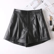 Autumn and winter New sheep leather pants womens high waist elastic loose loose wide leg pants A character thin leather shorts leather boots pants