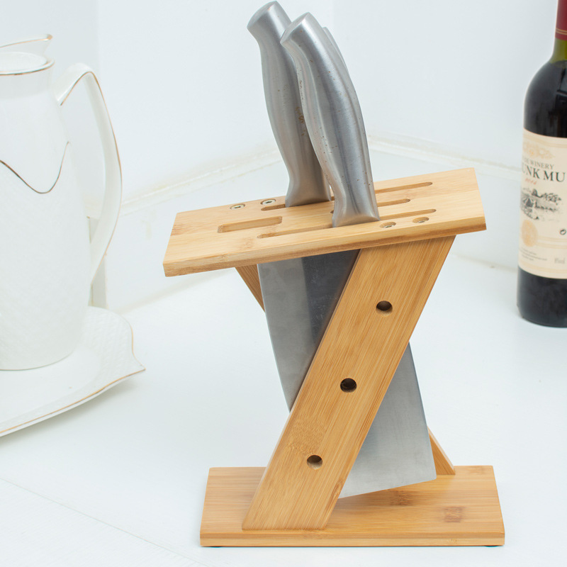 Z-shaped knife rack kitchen bamboo simple Japanese kitchen knife rack kitchen utensils wood ventilation anti-mold storage layer rack drain knife seat