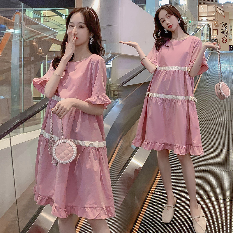 Pregnant woman Ocean dress Summer 2020 Chauma New Korean version loose A character dress short sleeve sweet and fruit color minus pregnancy maternity dress