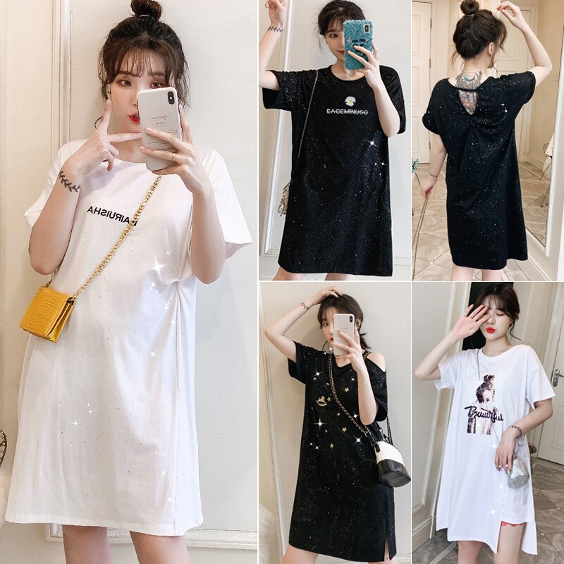 Pregnancy Maternity Dress Summer Dress New Korean Version Loose Tide Moms Personality Stars in the Pregnant Woman Foreign Dress