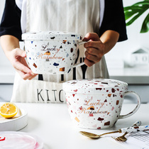 Large capacity ceramic with lid instant noodles Bowl Cup fruit salad bowl can be microwave oven dormitory dining hall rice soup bowl light luxury