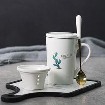 Ceramic simple coffee cup water cup milk cereal Cup breakfast cup microwave mug cup with lid spoon