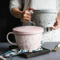 Ceramic large-capacity canteen with rice bowl with porcelain lid to bring fruit porridge bowl soup bowl microwave oven special instant noodle bowl