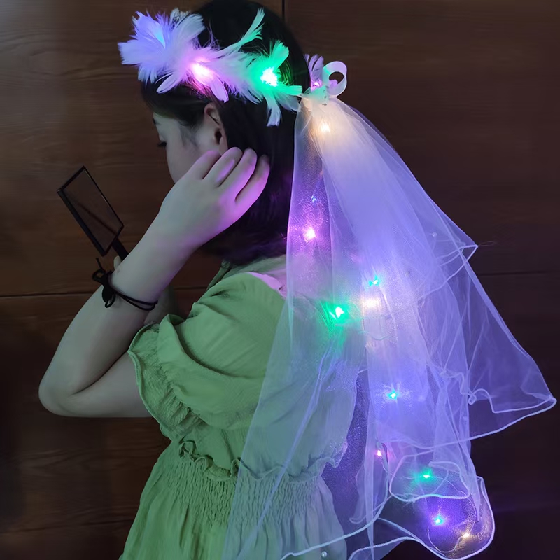 Luminous head yarn batch stall butterfly knot with lamp net red photo Divine Instrumental Prop with Wedding Brigade Pat on the Female