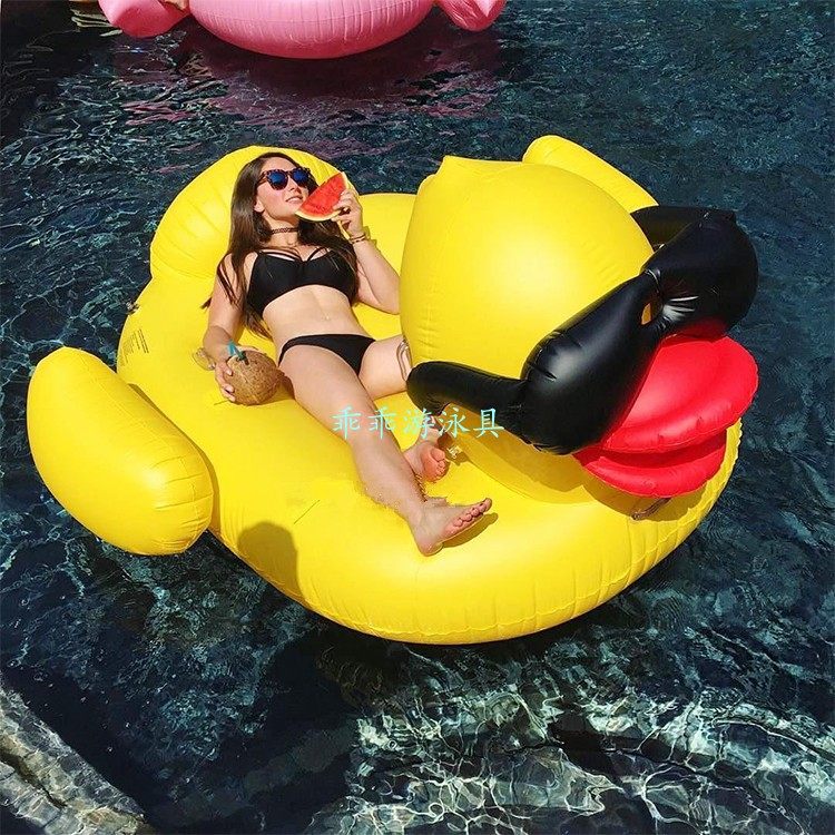 Super cool sunglasses yellow duck floating bed inflatable water play toy adult swimming circle floating duck mount blisters