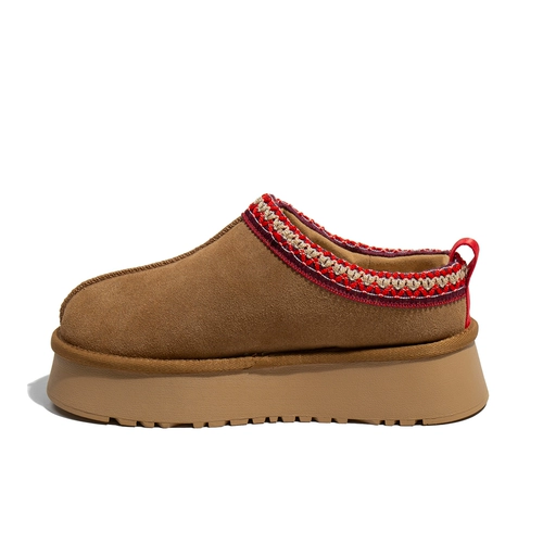 【与格】真皮版~懒人松糕厚底加绒毛毛拖鞋女半拖真皮塔茨雪地靴