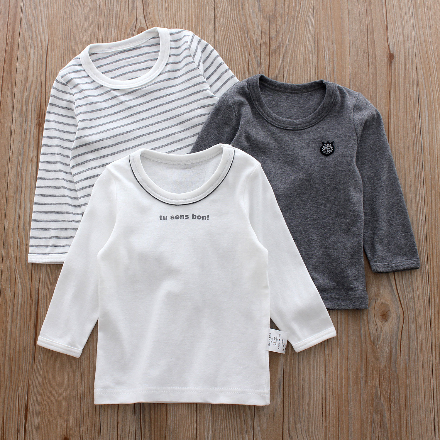 Day Ensemble Boys Baby Long Sleeves CUHK Boy Pure Cotton T-Shirt Full Cotton Baby Boy Hit Undershirt Pajamas 3 pieces of clothing