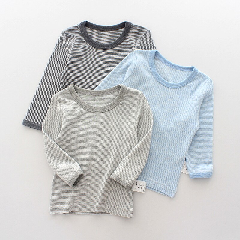 Three-piece children's cotton long-sleeved yarn-dyed tops boys and girls autumn clothes bottoming shirts home clothes autumn clothes