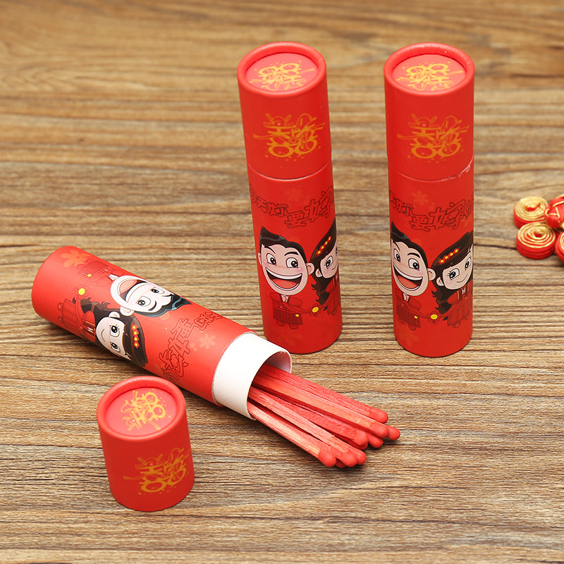 High-end wedding match with festive wedding banquet cylinder red head red pole lengthened smoke art match