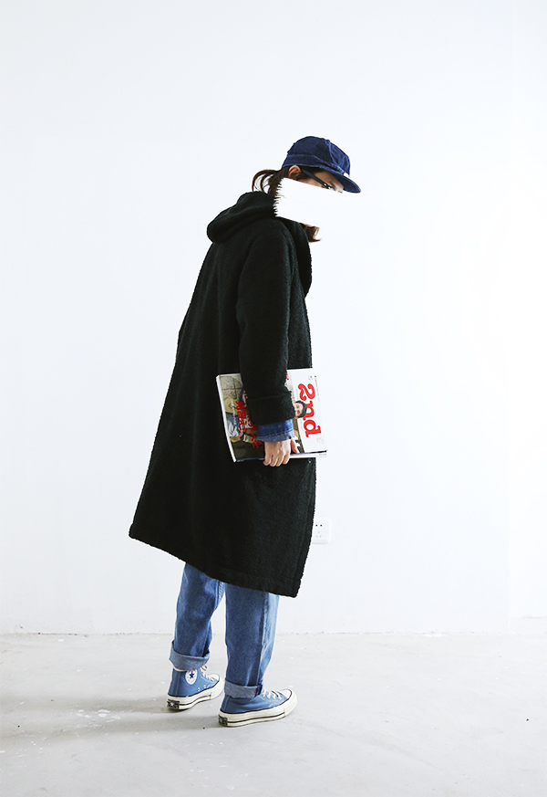 C (1s) I 18AW PILE FLEECE LONG WINDCOAT xu hướng áo choàng mềm và đơn giản áo gió phản quang