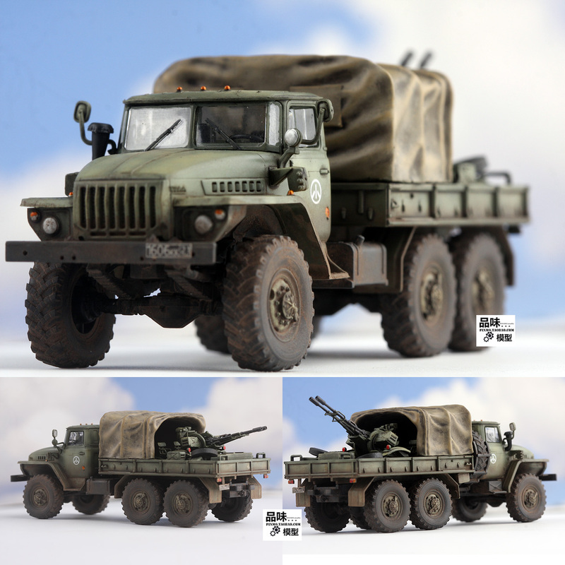 Quenched Finished Product 1/72 Scale Russian Ural Armed Truck with Zu-23-2 Anti-Aircraft Gun and Canopy Model