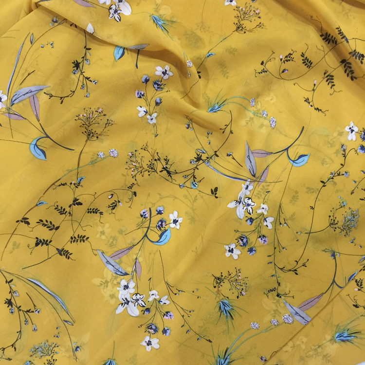 vật liệu 4 màu hoa lá in voan chi nhánh mới Georgette vải mùa xuân và mùa hè váy vải in - Vải vải tự làm vải cotton gân