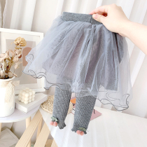 2021 autumn and winter 0-3 years old children Girl Korean foreign-style Princess Cherry Pengpeng leggings gauze skirt wool skirt pants