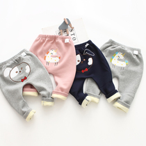 Baby plus velvet pants autumn and winter wear baby big pp butt pants cotton boneless thick warm Harlan men and women pants