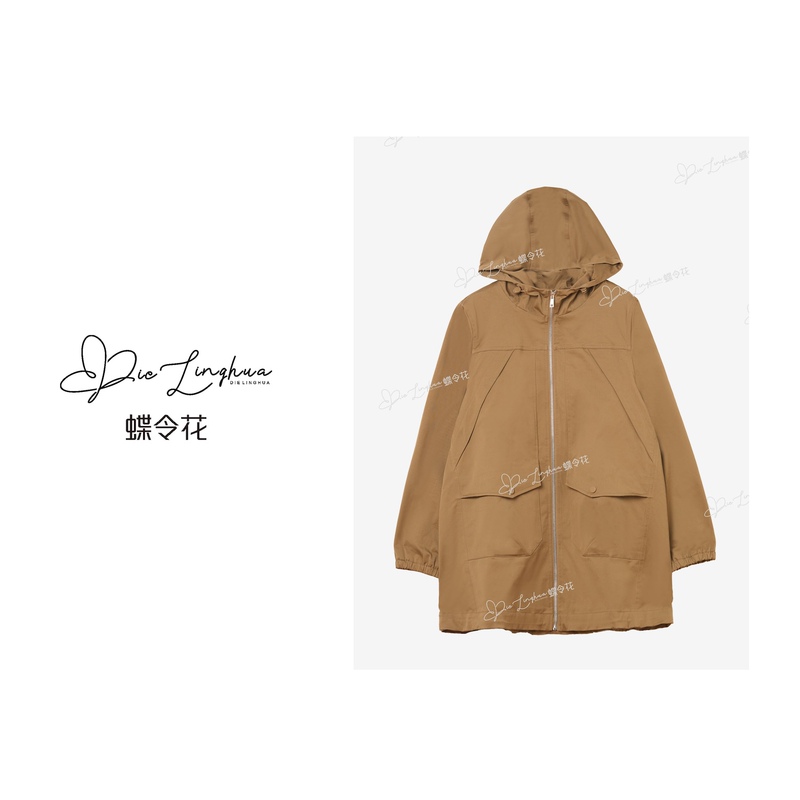 Butterfly Flower Spring Amber Flowing Light Simple Fashionable Elegant Versatile Pocket Hooded Mid-Length Trench Coat 252059