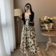 Floral suspender dress female 2022 summer new French retro Hepburn style high-end temperament two-piece suit