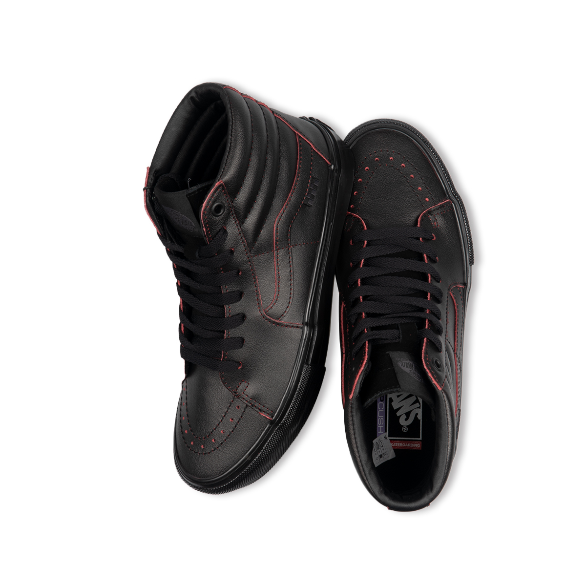VANS sliding board shoes sk8-hi high cylinder black lacing dark black professional skate series abrasion-absorbing leather panel shoes