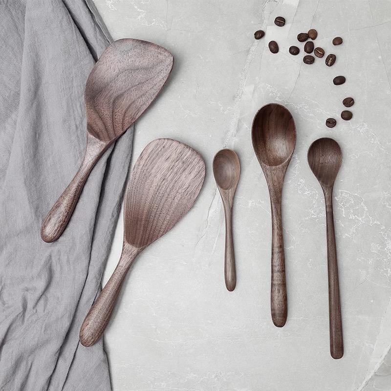 Household wooden shovel Wooden spoon Black Walnut non-stick pan Special long handle cooking shovel high temperature wooden kitchenware