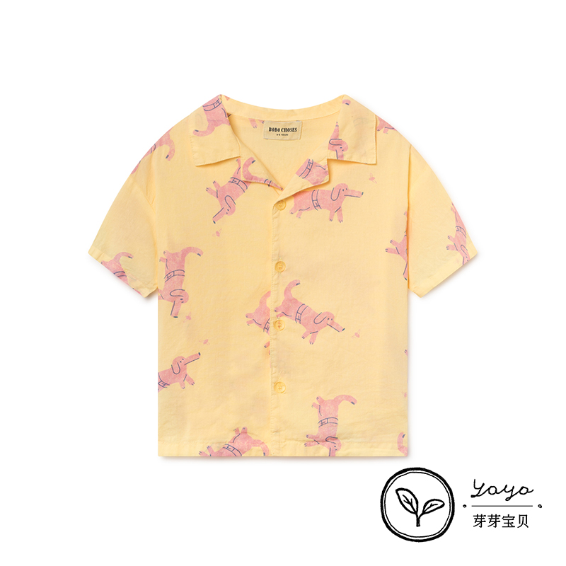 77 không trả lại nụ nụ cho bé BOBO CHOSES 19SS trẻ em mẫu áo sơ mi ngắn tay - Áo sơ mi áo sơ mi bé trai 7 tuổi