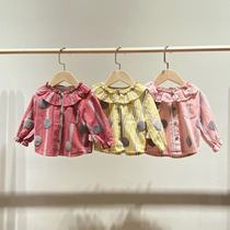 Right child YOUUZI2021 autumn new baby polka dot patch foreign cute baby shirt autumn dress Korean version