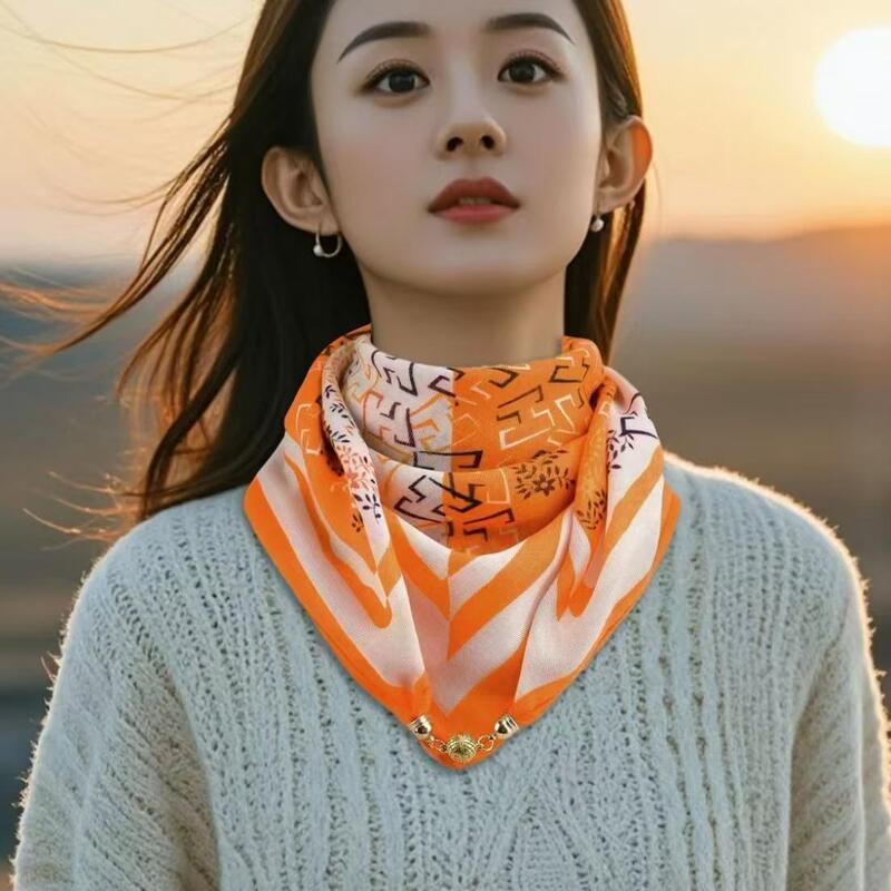 2024 Autumn/Winter Hot-Selling Warm Magnetic Clasp Silk Scarf Small Square Scarf Neck Warmer Cotton-Linen Feel Versatile for Spring, Autumn, and Winter with Elegant Style