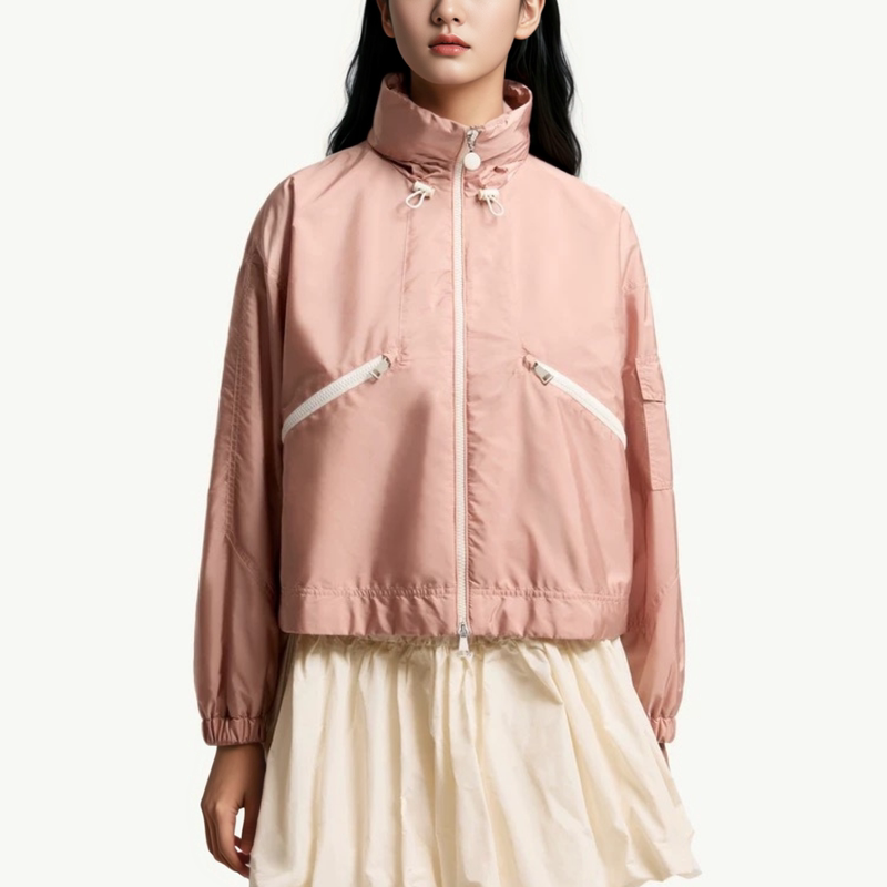 Casual Stand-Up Collar Thin Top, Short Loose Oversized Bomber Jacket, Versatile Cream Yellow Pink Jacket, Sun Protection Clothing for Women