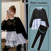 Pregnant women Spring suit fashion 2021 New Year coat autumn and winter base shirt set Net red two-piece set