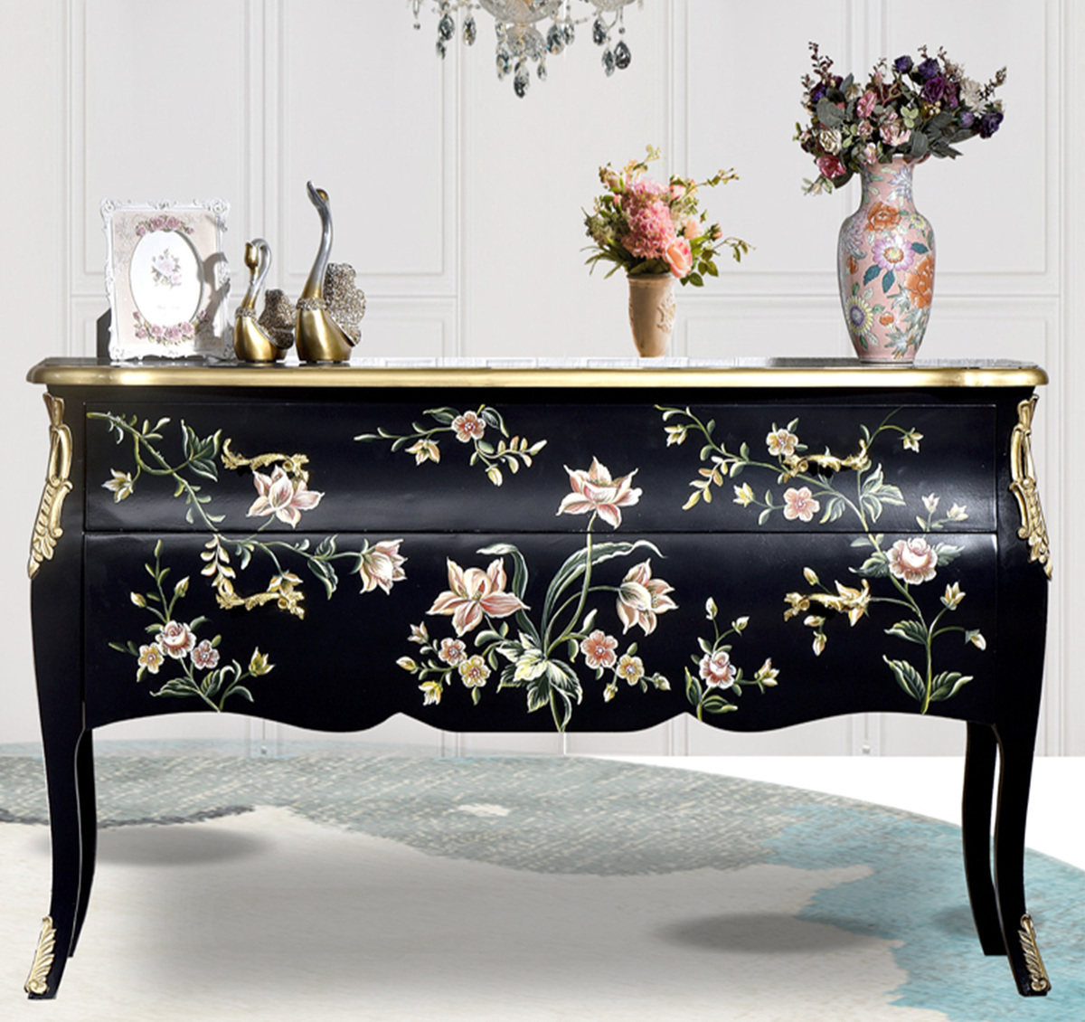 American porch cabinet classical foyer two drawers black painted storage cabinet wall side cabinet decorative cabinet European storage cabinet