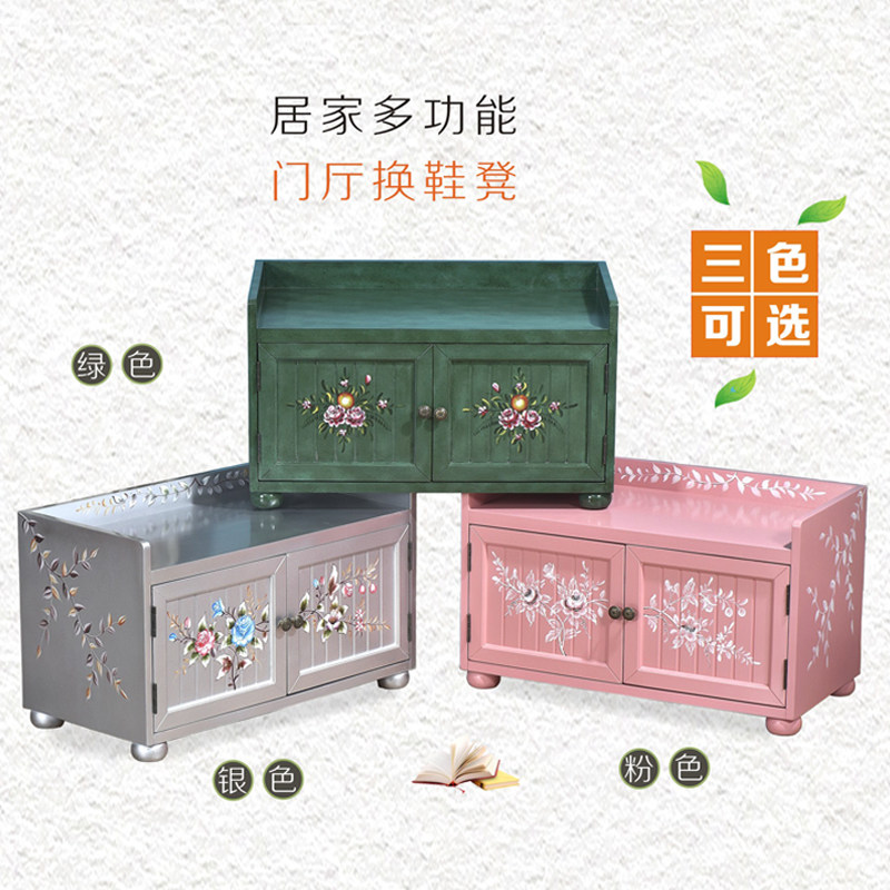 American Countryside Swapped Shoes Stool Home Doorway Color Painted Solid Wood Storage Cabinet Door Hall Wearing Shoes Cabinet Bench Unity